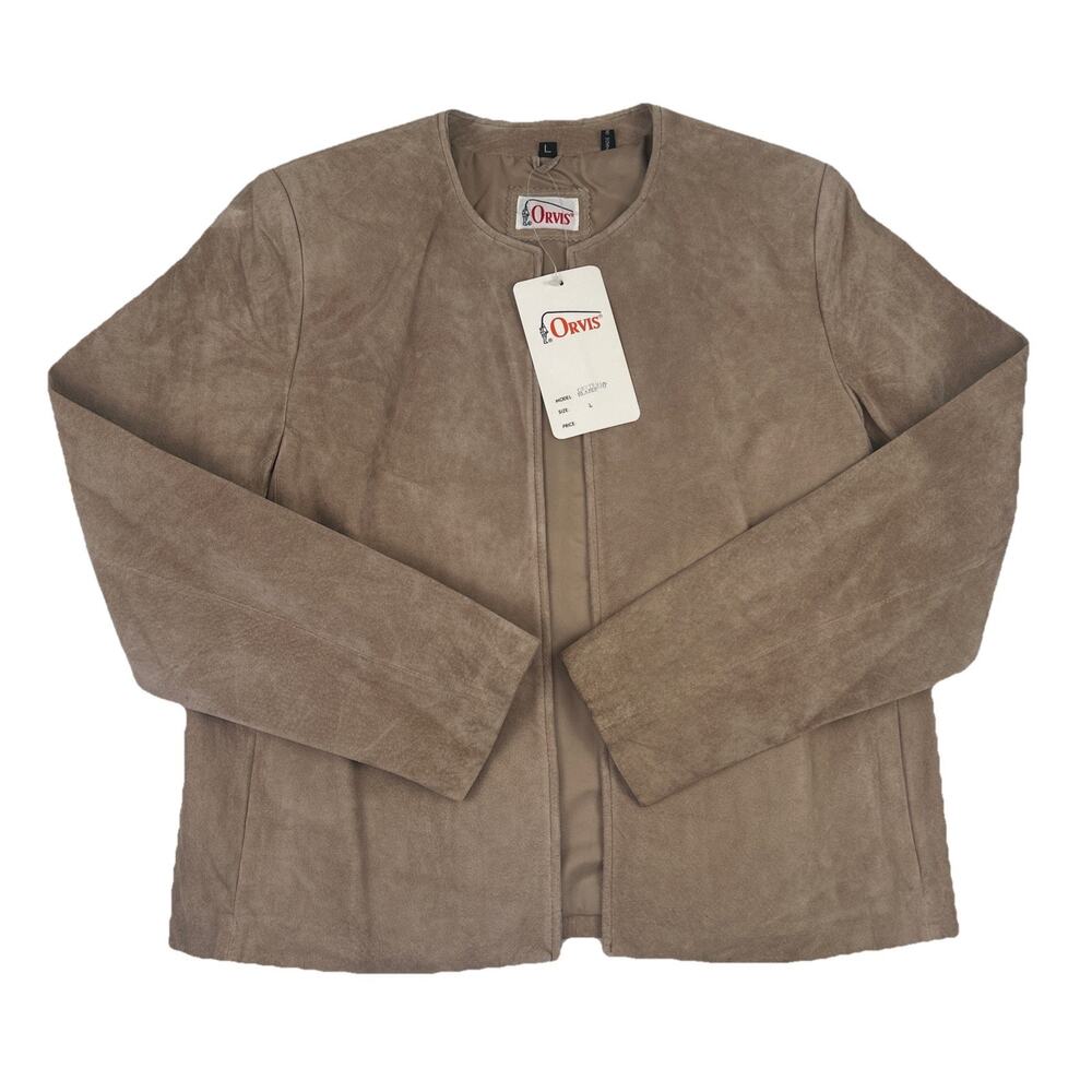 Vintage Orvis Women’s Suede Leather Blazer Size Large Open Front Collarless NWT - Picture 2 of 10